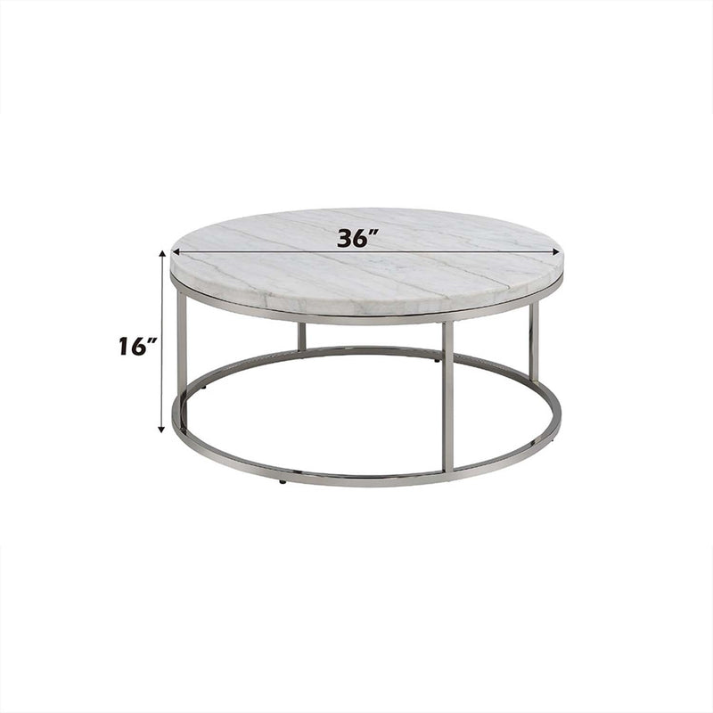 Zaidee Round Coffee Table, Marble Top & Nickel Finish Acme