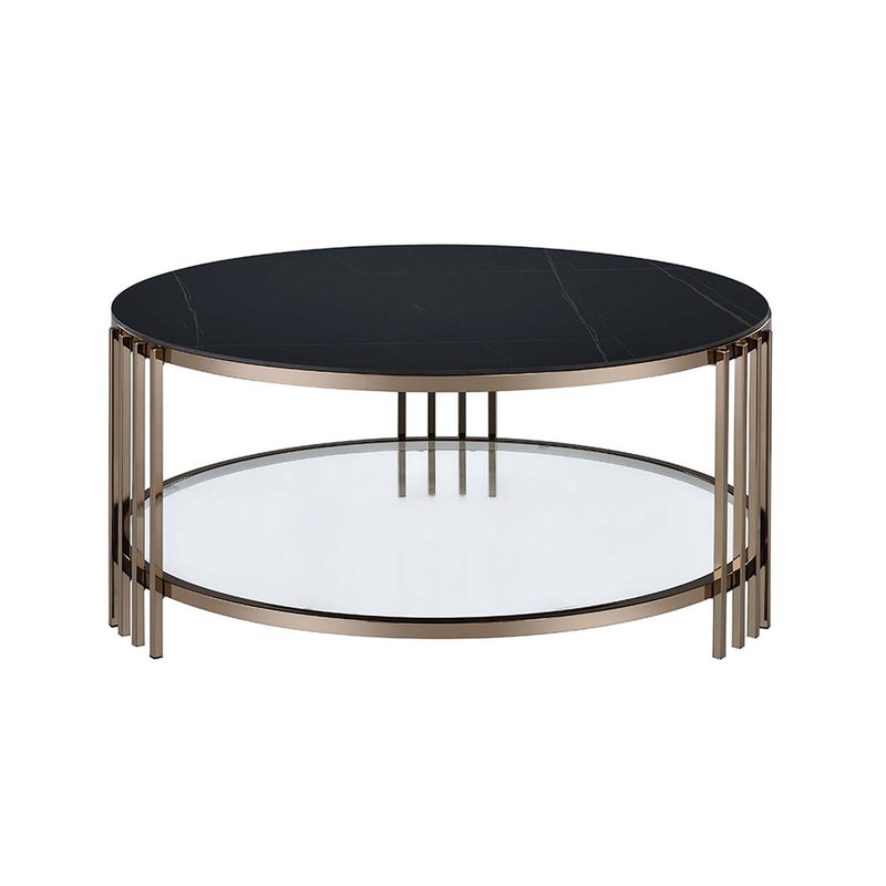 Zaidee Round Coffee Table, Sintered Stone & Champagne Finish Acme