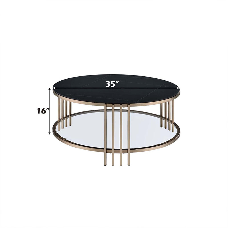 Zaidee Round Coffee Table, Sintered Stone & Champagne Finish Acme