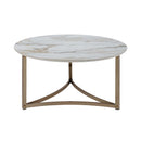 Zaidee Round Coffee Table, Sintered Stone & Champagne Finish Acme