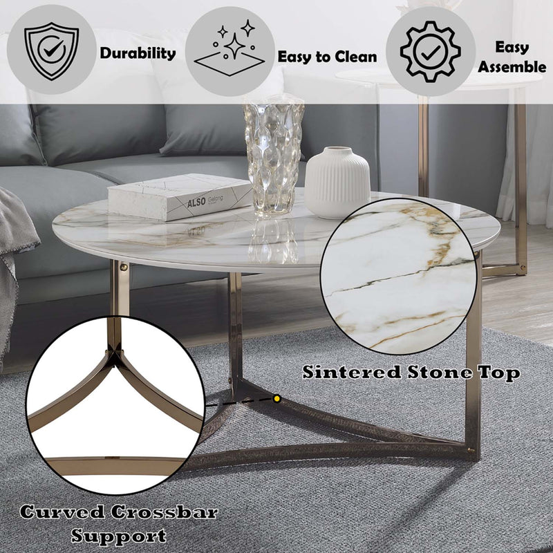 Zaidee Round Coffee Table, Sintered Stone & Champagne Finish Acme