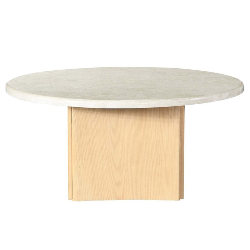 Qwin Round Coffee Table, Marble Top & Oak Finish Acme