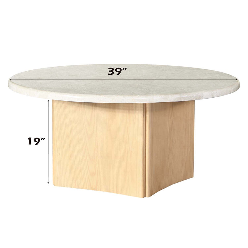 Qwin Round Coffee Table, Marble Top & Oak Finish Acme