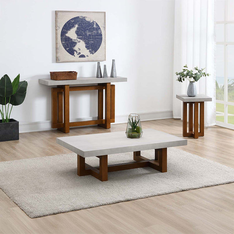Keven Rectangular Coffee Table , Faux Concrete Top & Walnut  Finish Acme