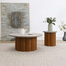 Evelyn Round Coffee Table, Faux Concrete Top & Walnut  Finish Acme