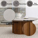 Evelyn Round Coffee Table, Faux Concrete Top & Walnut  Finish Acme