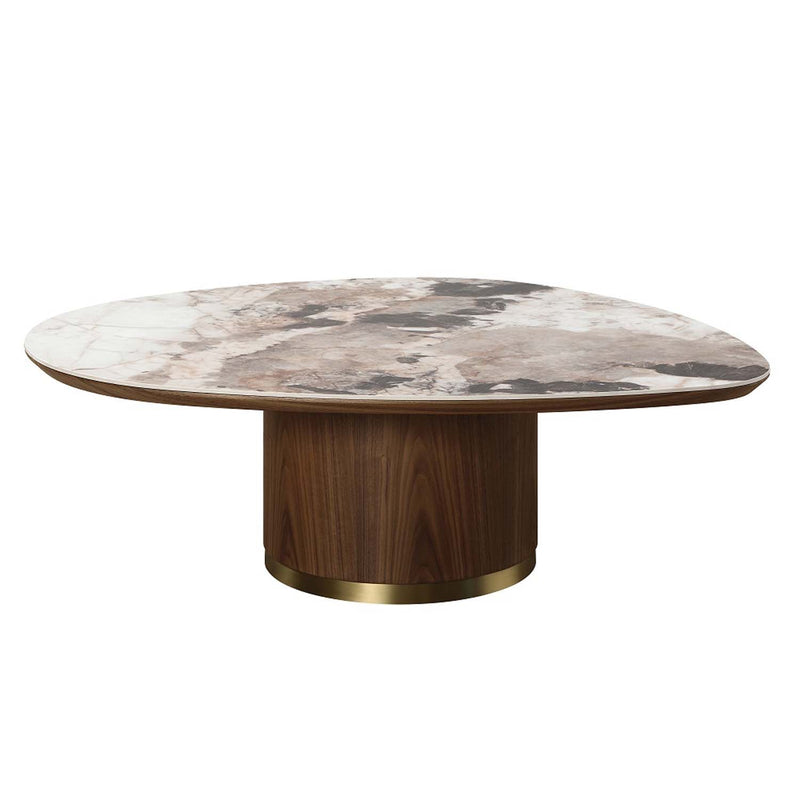 Willene Oval Coffee Table w/Ceramic Top, Ceramic Top & Walnut Finish Acme