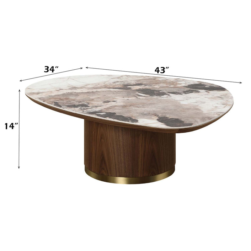 Willene Oval Coffee Table w/Ceramic Top, Ceramic Top & Walnut Finish Acme