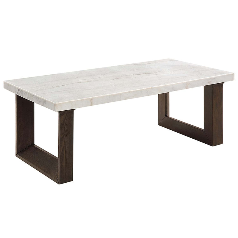 Edwyn Rectangular Coffee Table w/Marble Top, Brown Finish Acme