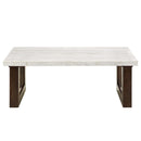 Edwyn Rectangular Coffee Table w/Marble Top, Brown Finish Acme