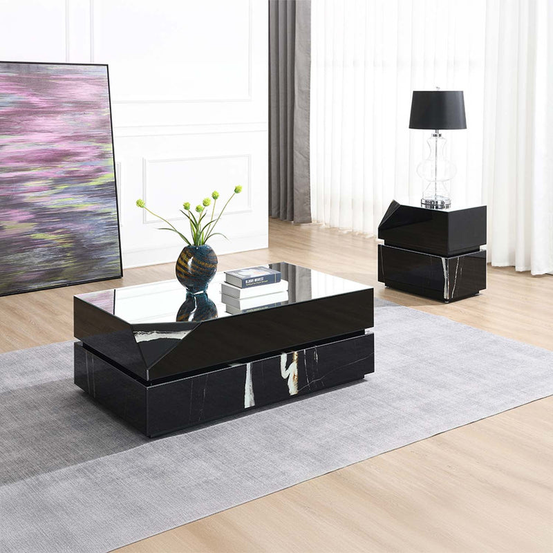 Drisana Rectangular Coffe & End Table , Black Mirrored Finish Acme