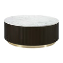 Clayten Square Coffee Table, White Natural Marble Top & Espreeso Finish Acme