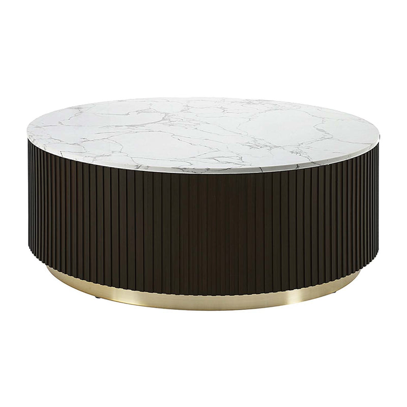 Clayten Square Coffee Table, White Natural Marble Top & Espreeso Finish Acme