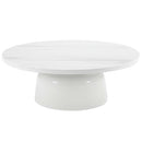 Zaid Round Coffee Table, Engineering Marble & White High Gloss Finish Acme