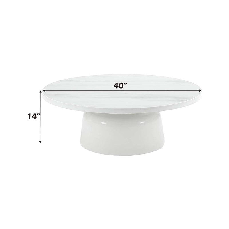Zaid Round Coffee Table, Engineering Marble & White High Gloss Finish Acme
