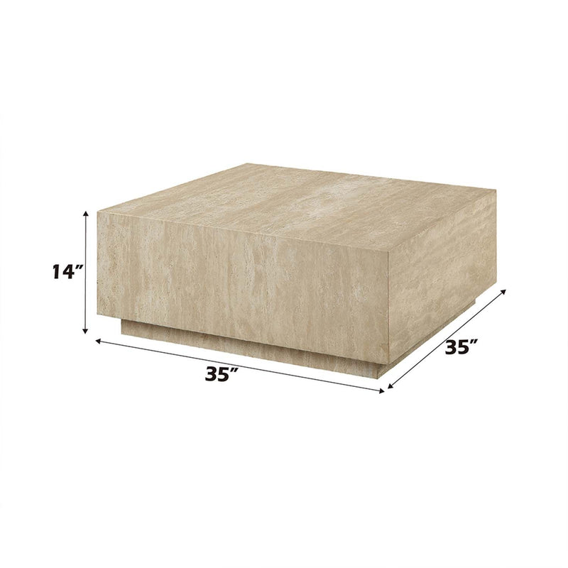 Deon Square Coffee Table, Beige Travertine Acme