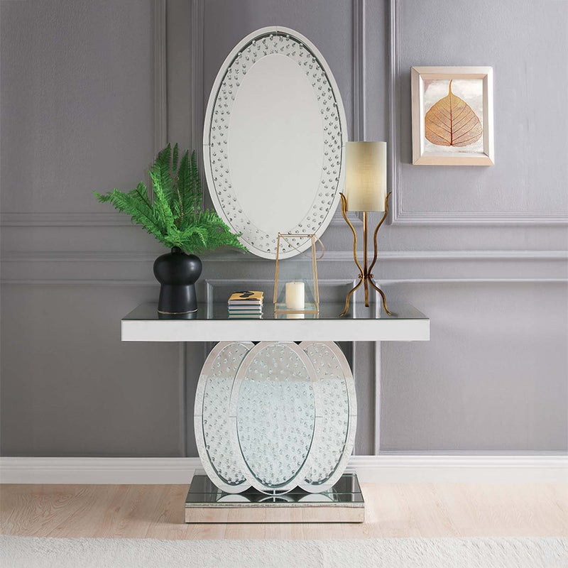 Nysa Console Table, Mirrored & Faux Crystals Acme