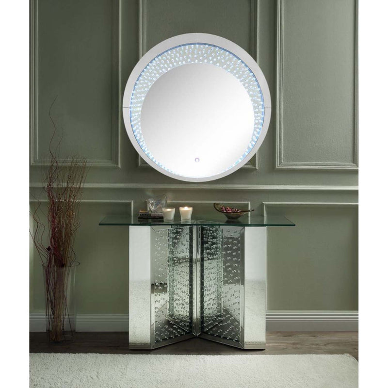 Nysa Console Table, Mirrored & Faux Crystals Acme