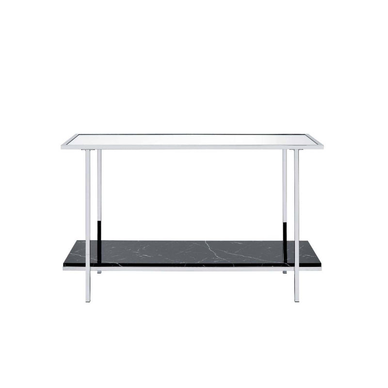 Angwin Console Table, Mirrored, Faux Marble Top & Chrome Finish Acme