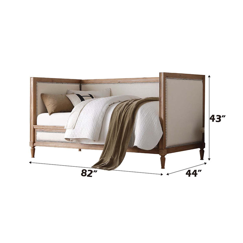 Charlton Daybed (Twin), Cream Linen & Salvage Oak Finish Acme