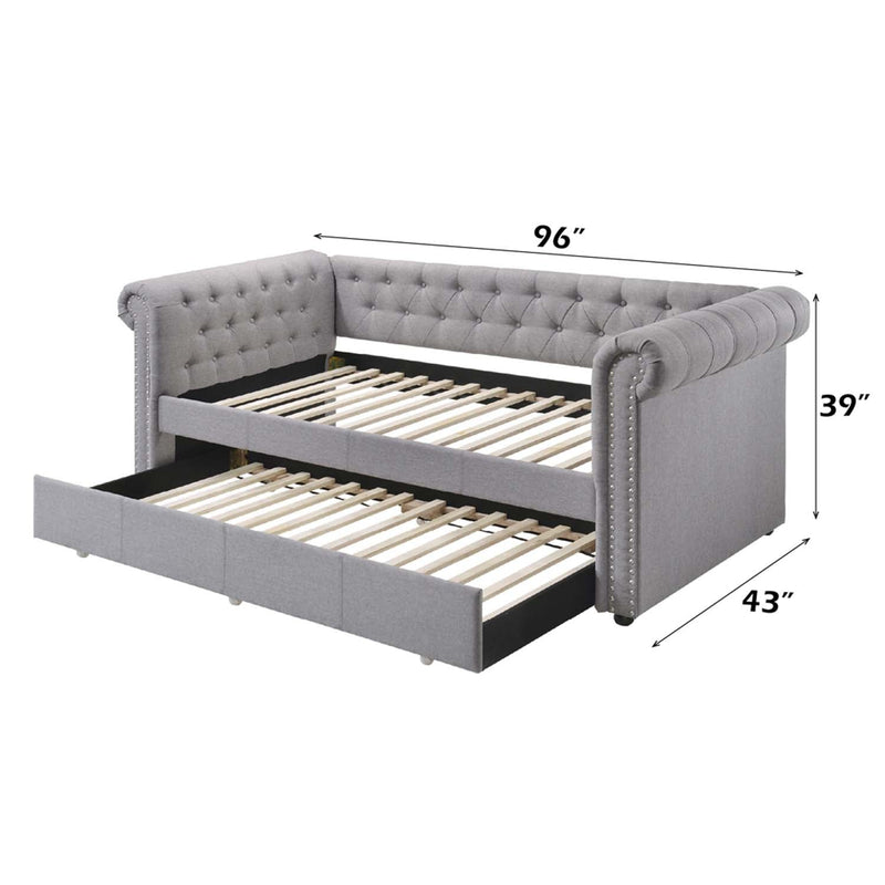 Justice Daybed w/Trundle (Twin), Smoke Gray Fabric Acme