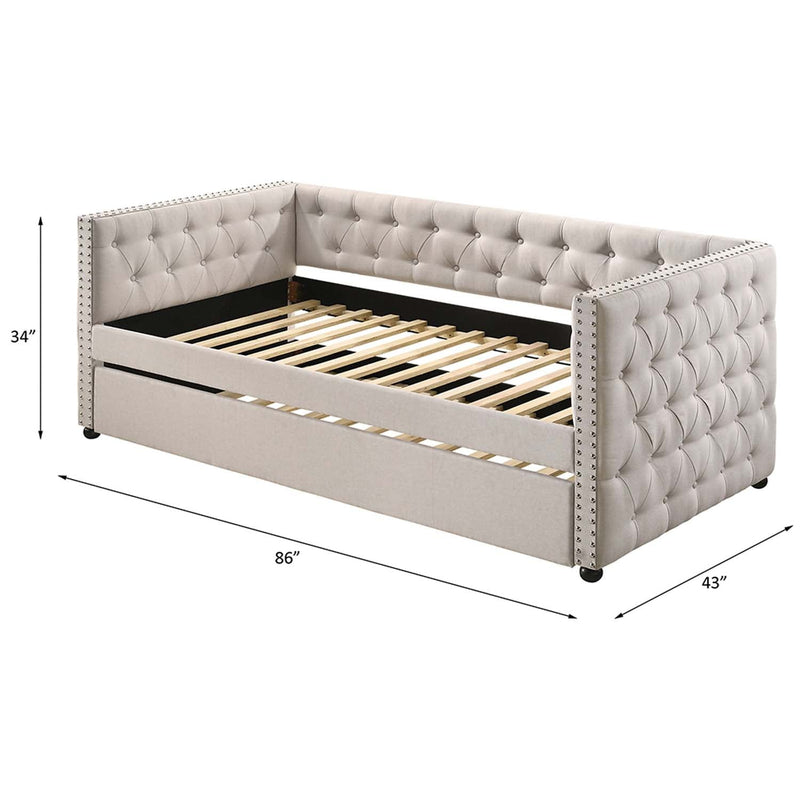 Romona Daybed w/Trundle (Twin), Beige Fabric Acme