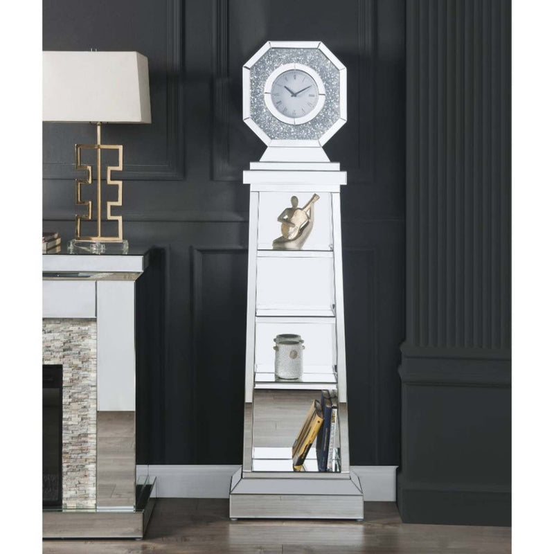 Noralie Grandfather Clock, Mirrored & Faux Diamonds Acme