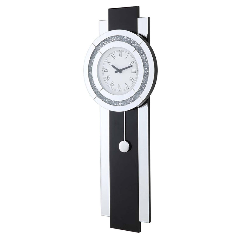 Noralie Wall Clock, Black, Mirrored & Faux Diamonds Acme