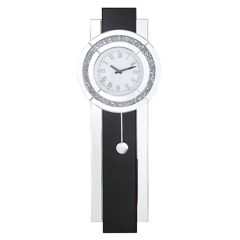 Noralie Wall Clock, Black, Mirrored & Faux Diamonds Acme