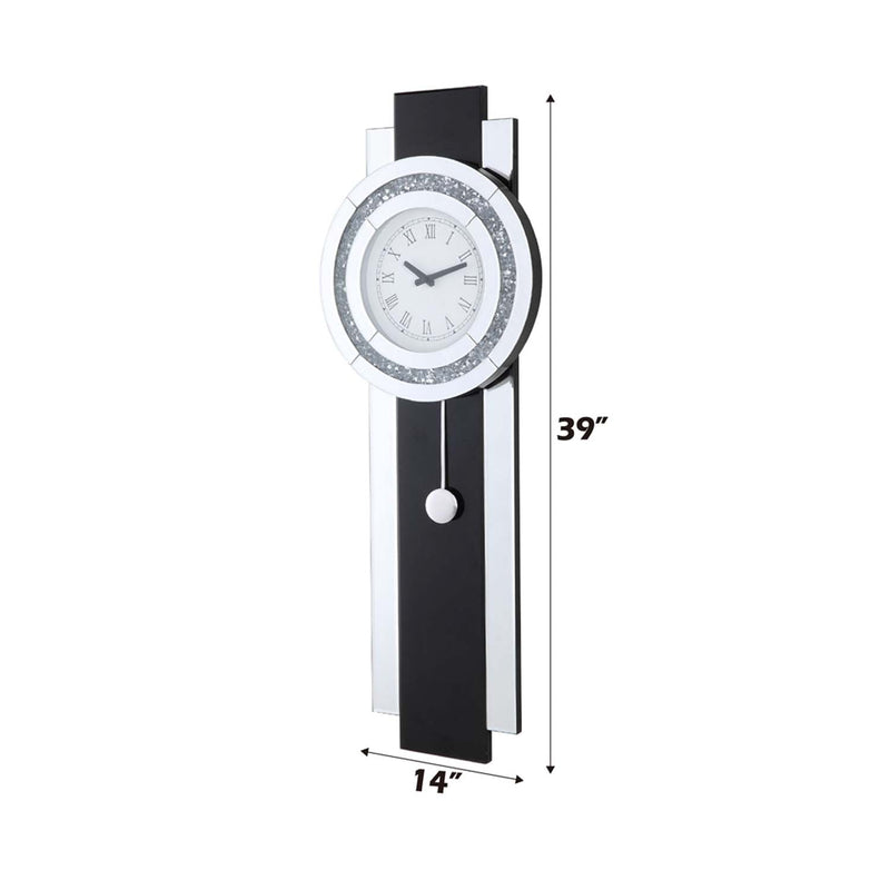 Noralie Wall Clock, Black, Mirrored & Faux Diamonds Acme