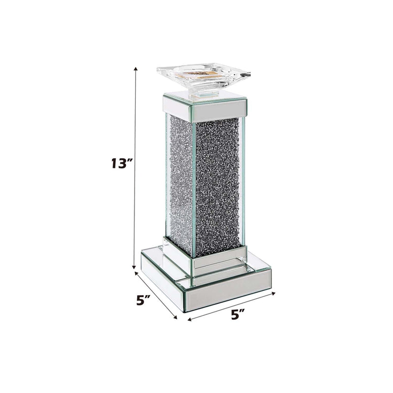 Rekha Candle Holder 2Pc, Mirrored, Faux Diamonds Acme