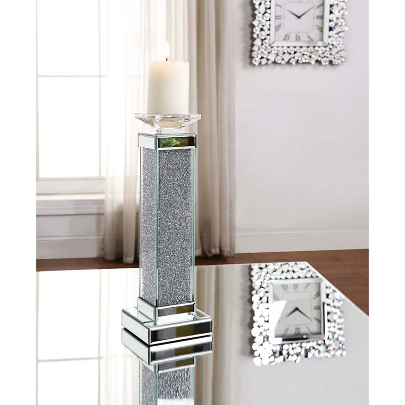 Rekha Candle Holder 2Pc, Mirrored, Faux Diamonds Acme