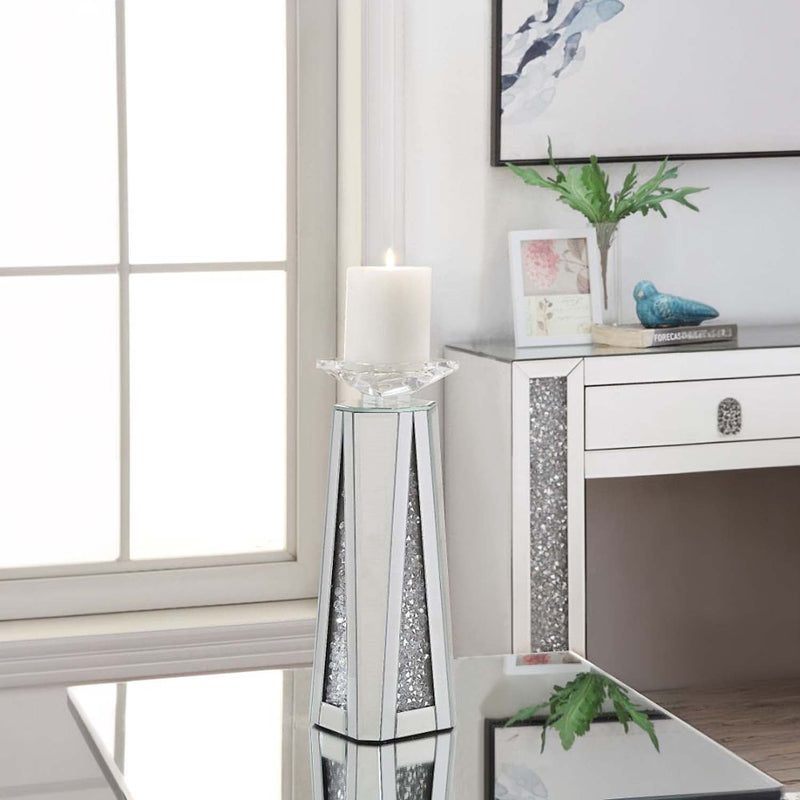 Nowles Candle Holder 2Pc, Mirrored, Faux Diamonds Acme