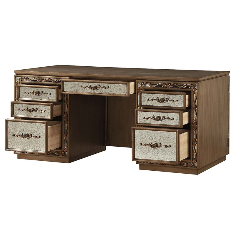 Orianne Executive Writing Desk, Antique Gold Finish Acme