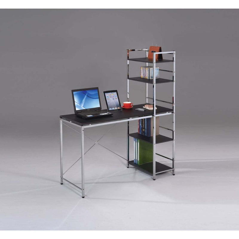 Elvis Writing Desk w/Shelves, Black & Chrome Finish Acme