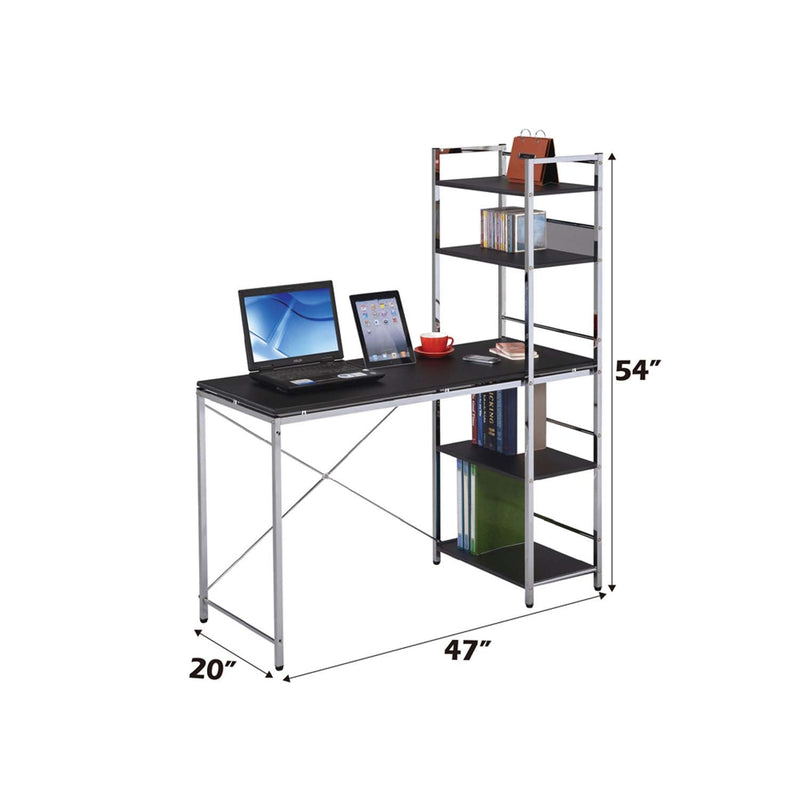 Elvis Writing Desk w/Shelves, Black & Chrome Finish Acme