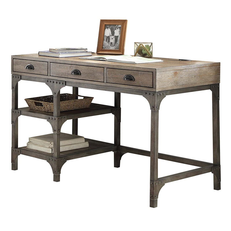 Gorden Writing Desk, Weathered Oak & Antique Silver Finish Acme