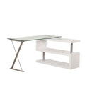Buck Swivel Writing Desk, Clear Glass Top & White High Gloss Finish Acme