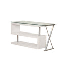 Buck Swivel Writing Desk, Clear Glass Top & White High Gloss Finish Acme