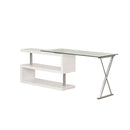 Buck Swivel Writing Desk, Clear Glass Top & White High Gloss Finish Acme
