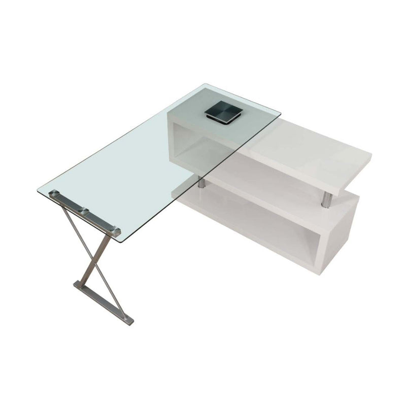 Buck Swivel Writing Desk, Clear Glass Top & White High Gloss Finish Acme