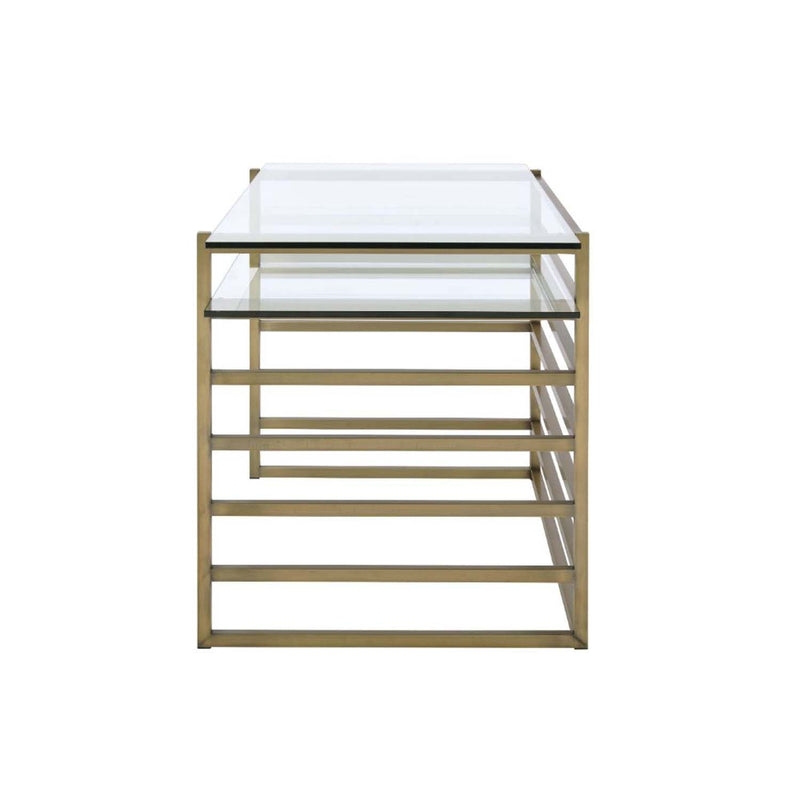 Shona Writing Desk, Clear Glass Top & Antique Gold Finish Acme