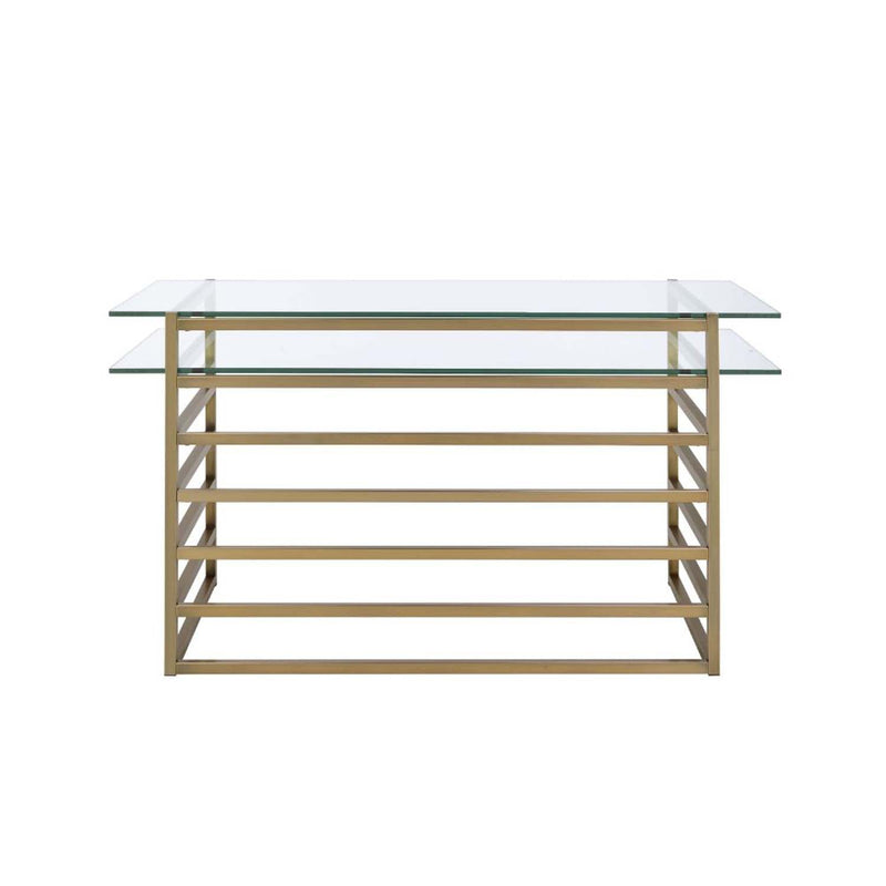 Shona Writing Desk, Clear Glass Top & Antique Gold Finish Acme