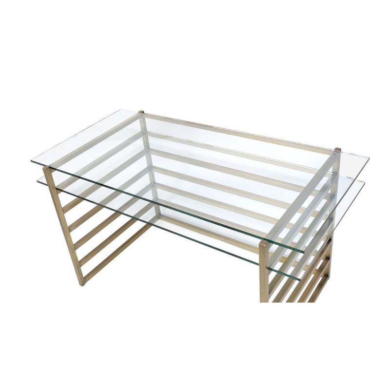 Shona Writing Desk, Clear Glass Top & Antique Gold Finish Acme