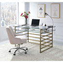 Shona Writing Desk, Clear Glass Top & Antique Gold Finish Acme