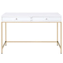 Ottey Writing Desk, White High Gloss & Gold Finish Acme