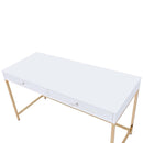 Ottey Writing Desk, White High Gloss & Gold Finish Acme