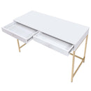 Ottey Writing Desk, White High Gloss & Gold Finish Acme