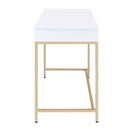 Ottey Writing Desk, White High Gloss & Gold Finish Acme