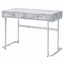 Tigress Writing Desk, White Printed Faux Marble Top & Chrome Finish Acme